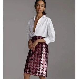 NEW Anthropologie Maeve Sequined Houndstooth Mini Skirt size 0
